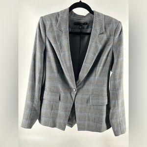 White House Black Market Blazer Jacket Womens 8 Gray Blue Glen Plaid Ruched Back